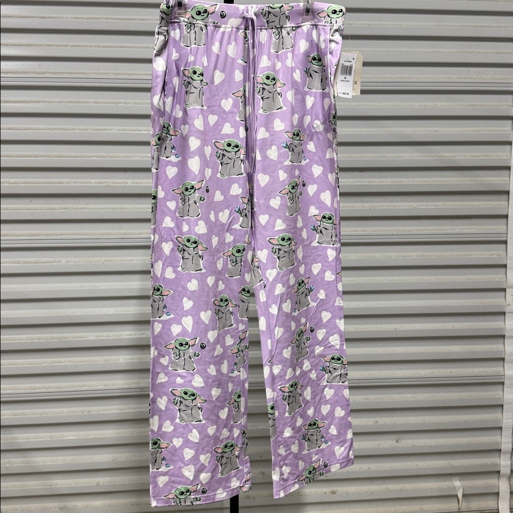 Purple Pajama Pants with Baby Yoda Print XXL